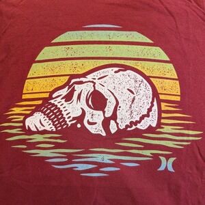 Hurley Skull Wave Tee Men's L Red Short Sleeve Surf‎ Skate Beach Graphic Shirt